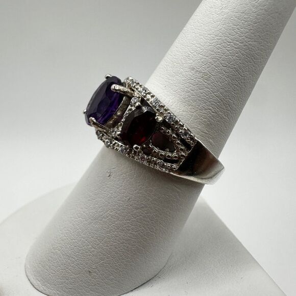 Stunning Amethyst and Rhodalite garnet with cz accents in sterling silver ring! - Picture 14 of 14